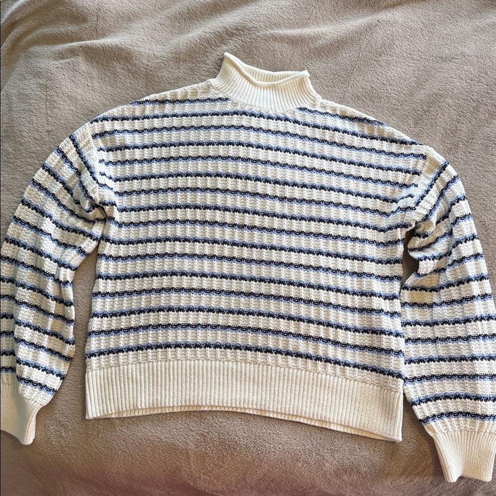 Old Navy Cream and Navy Striped Knit Sweater